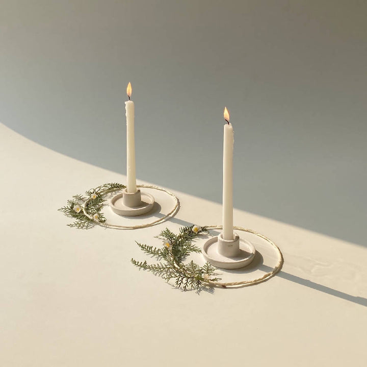 Matte Ceramic Taper Candle Holders, Raw Ivory, 2 Ct.