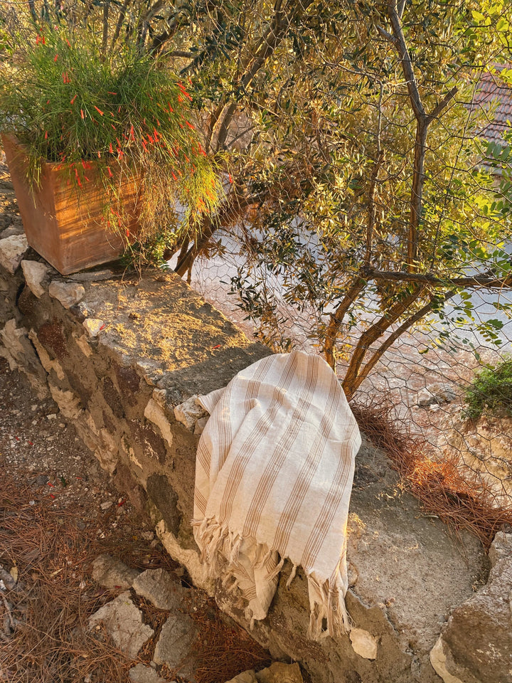 Ciragan Beige Stripe Linen Towel