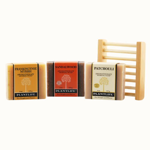 Organic Essential Oil Bar Soap Gift Set With Wood Dish