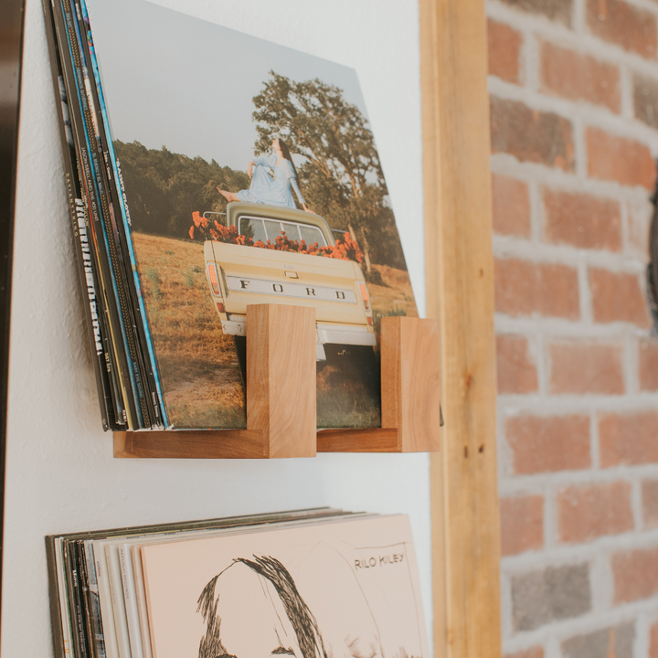 Handcrafted Hardwood Vinyl Record Wall Shelf, 2 Ct.