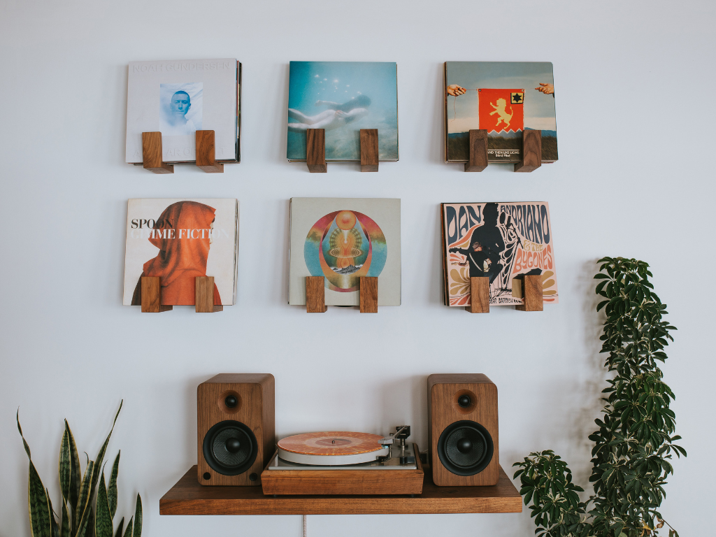 Handcrafted Hardwood Vinyl Record Wall Shelf, 2 Ct.