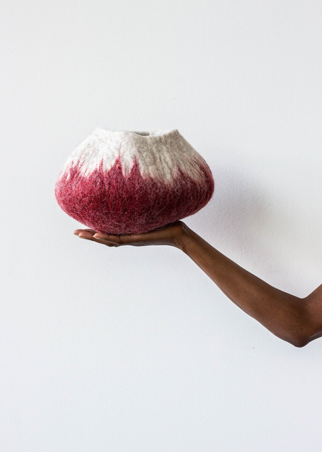 Handcrafted Wool Ombre Decor Bowl, Berry Red