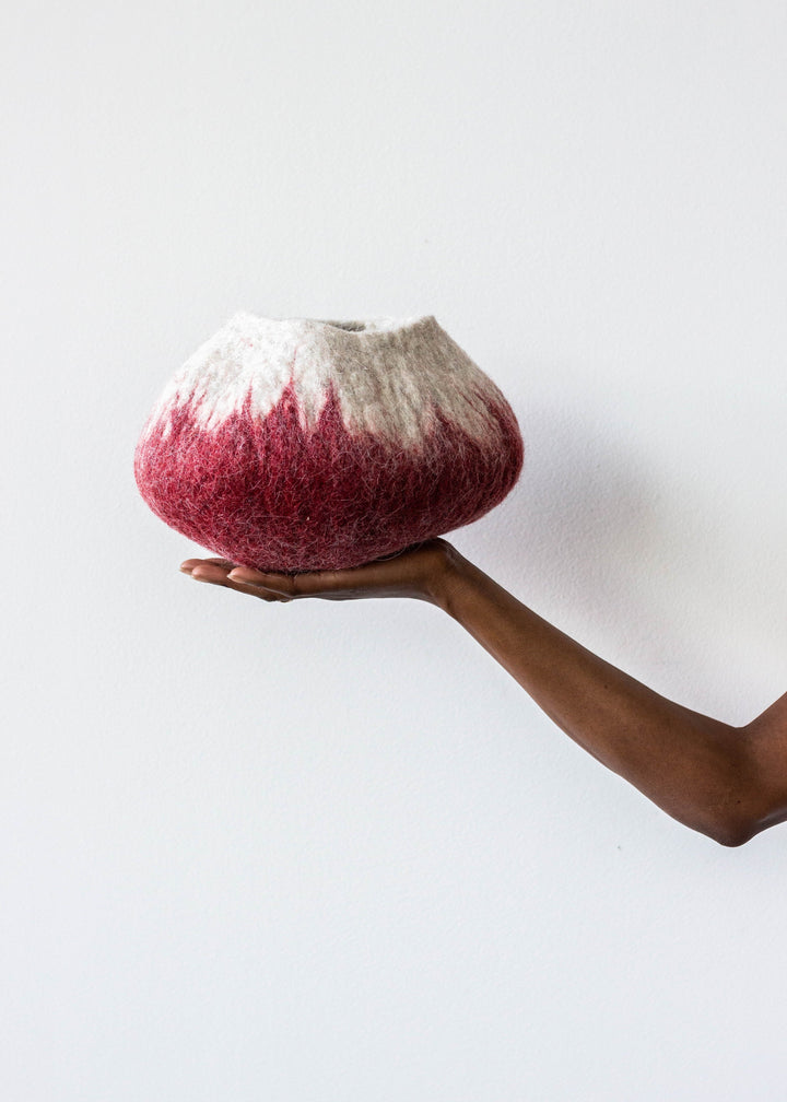 Handcrafted Wool Ombre Decor Bowl, Berry Red