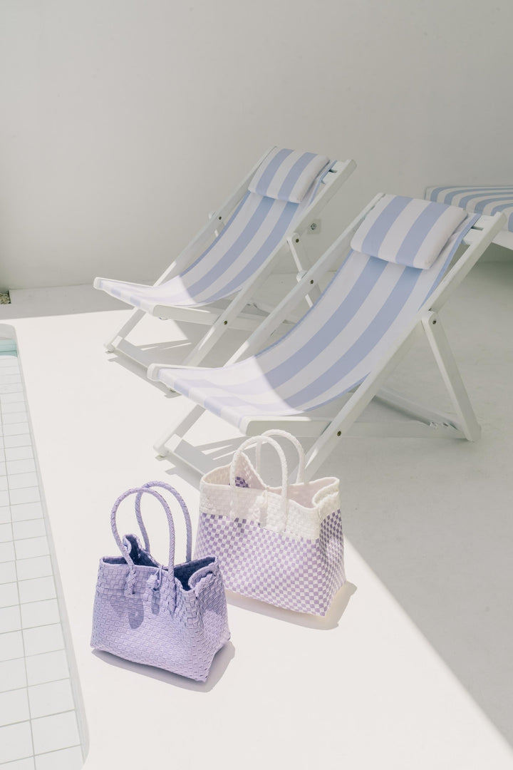 Upcycled Handwoven Plastic Tote Bag, White &amp; Lilac