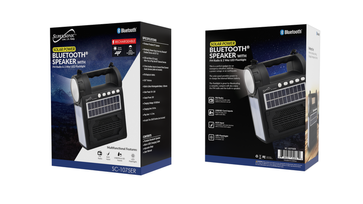 Solar Camping Speaker with FM Radio, Lantern &amp; Stand