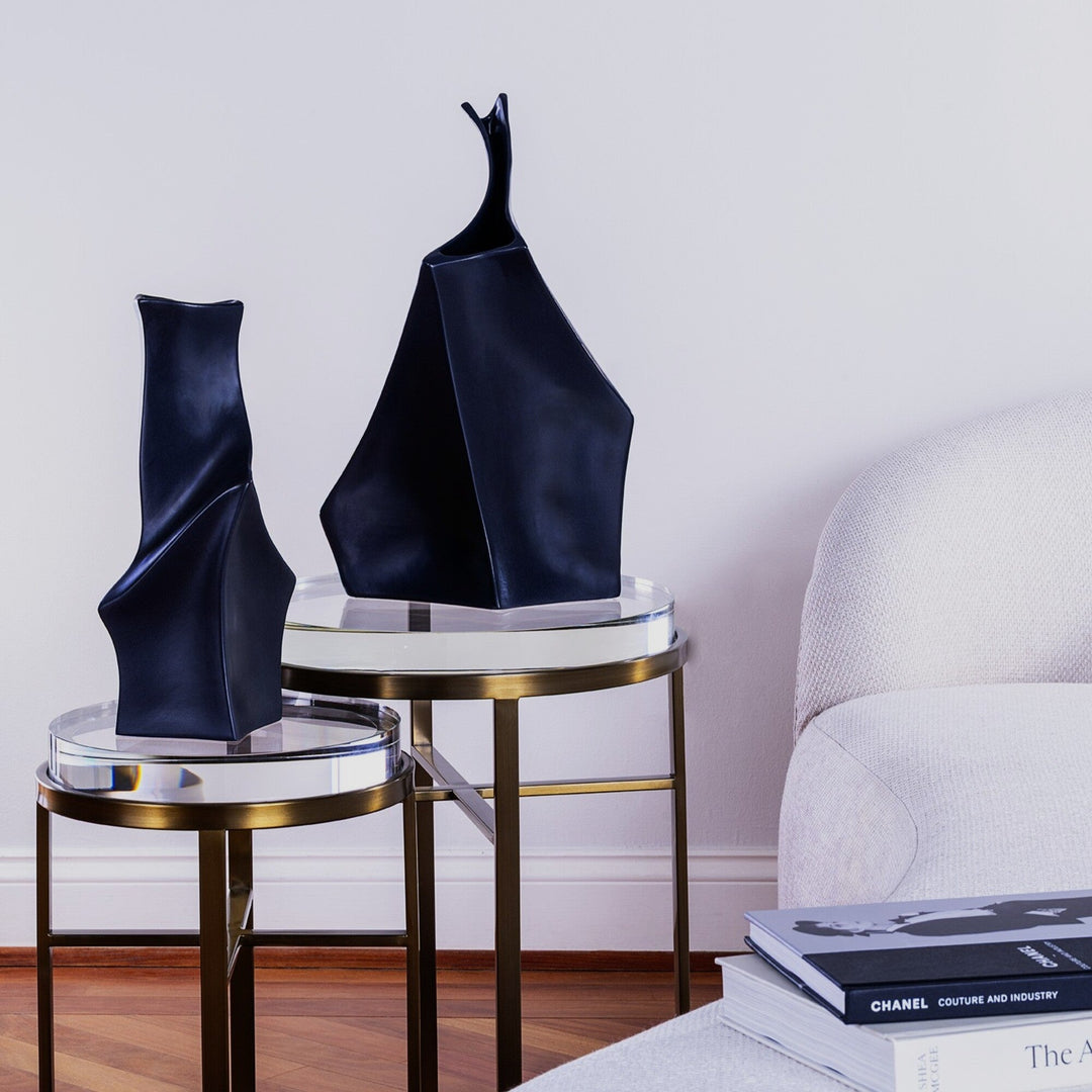 Handcrafted Matte Black Ceramic Tall Vase, 17"