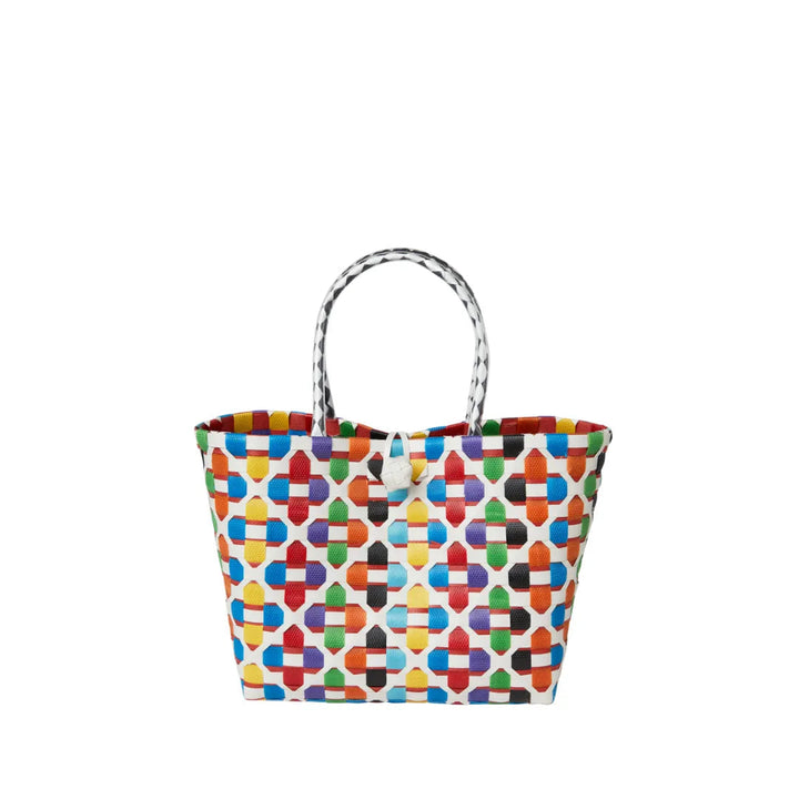 Handwoven Recycled Plastic Floral Mini Tote