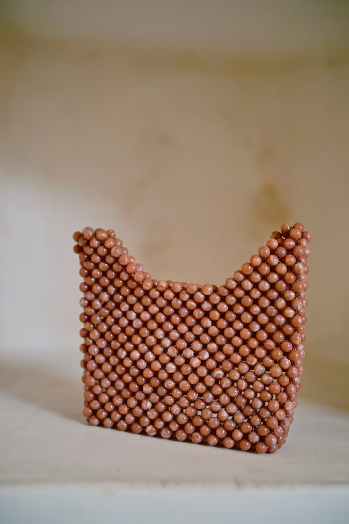 Handcrafted Beaded Clutch Handbag, Marble Mauve, 7"