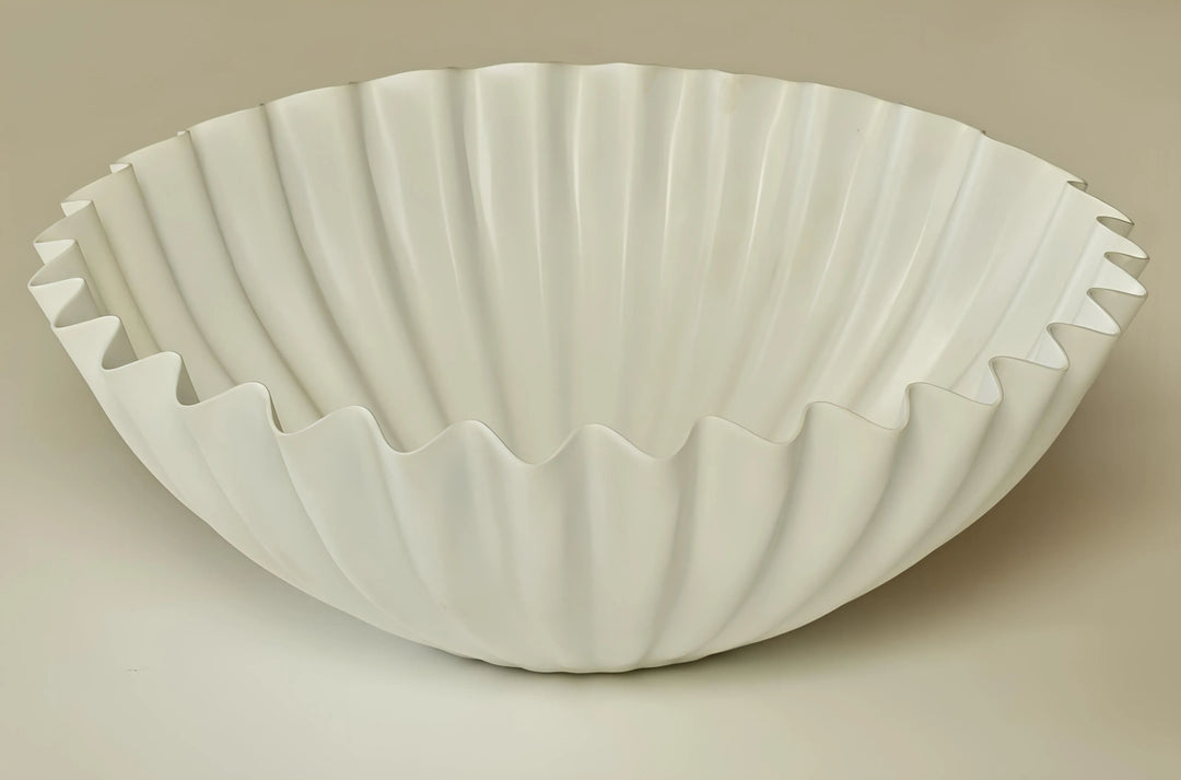 White Ribbed Aluminum Sculpted Bowl