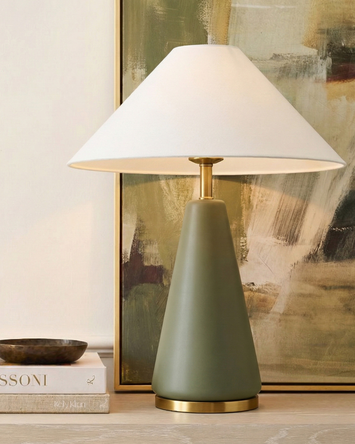 Vegan Green Glass &amp; Brass Ambient Table Lamp