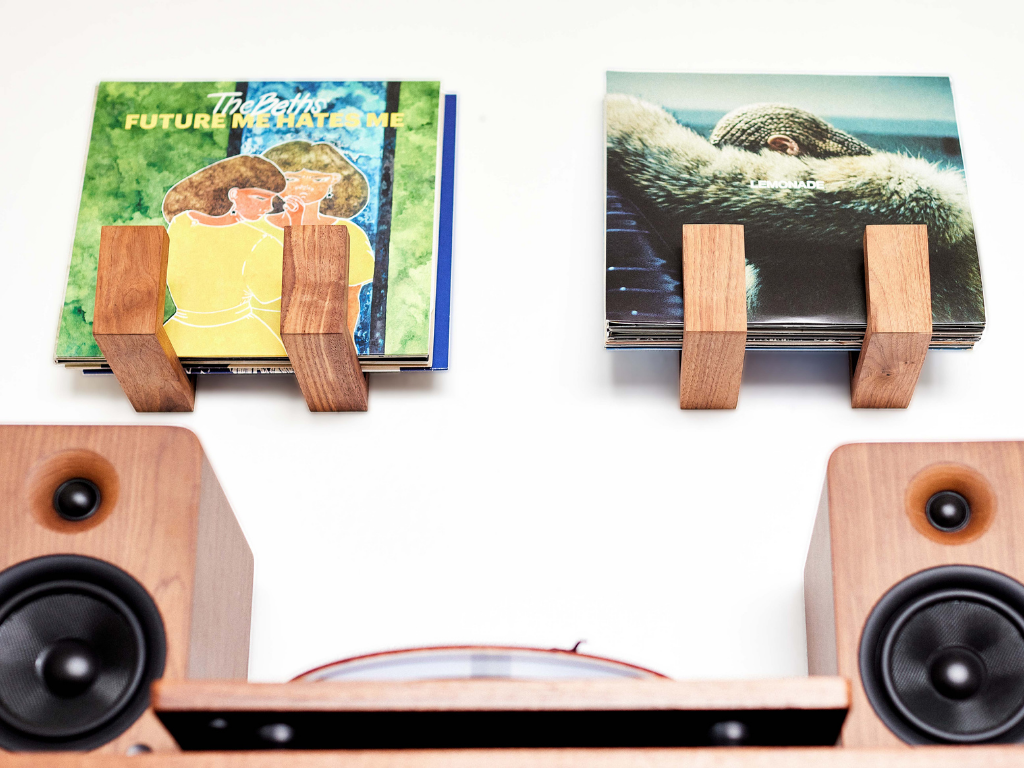 Handcrafted Hardwood Vinyl Record Wall Shelf, 2 Ct.