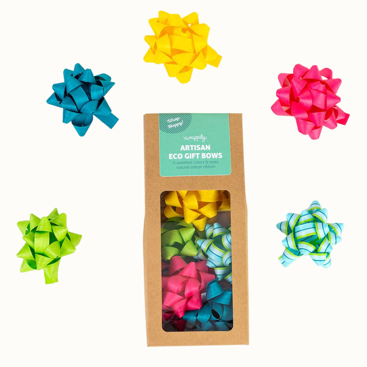 Organic Cotton Adhesive Gift Bows, Brights, 5 Ct.