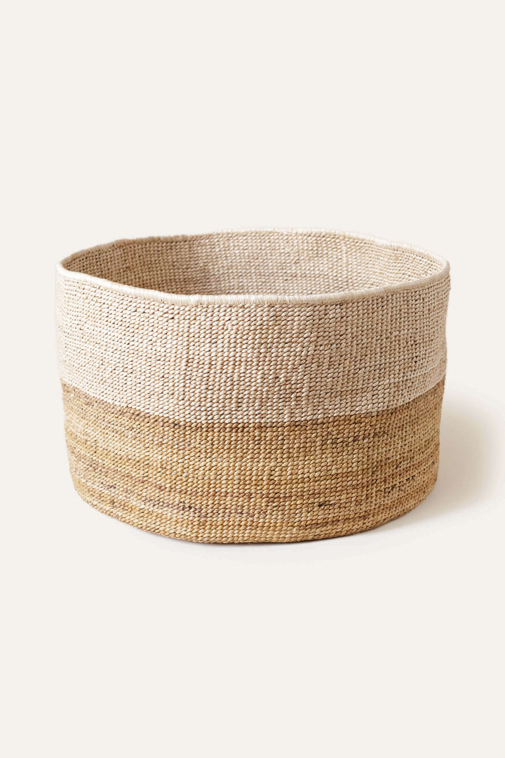Handcrafted Two-Tone Banana Leaf Floor Basket, 17"