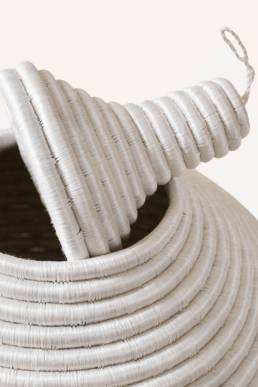 Handcrafted White Sisal Round Lidded Basket, 17" W