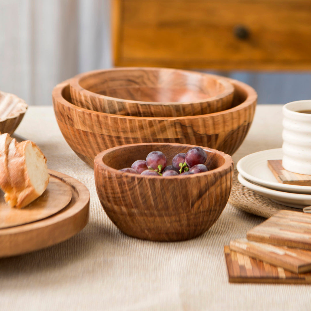 Handcrafted Acacia Wood Stacking Serveware Bowls, 3 Ct.