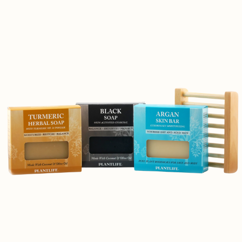 Organic Essential Oil Bar Soap Gift Set With Wood Dish