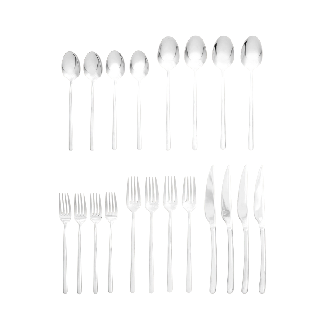 Mirror-Finish 18/10 Stainless Steel Flatware Set of 20