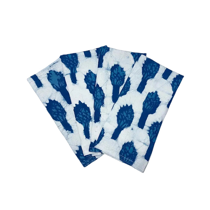 Organic Hand Block Printed Cotton Table Napkins, Indigo, 4 Ct.