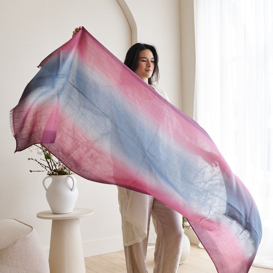 Handcrafted Cashmere Merino Scarf, 28" x 79", Iris
