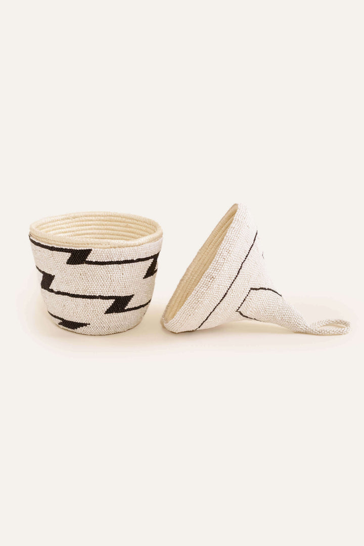 Handcrafted Sisal Beaded Zig-Zag Peace Basket, 6" x 11"