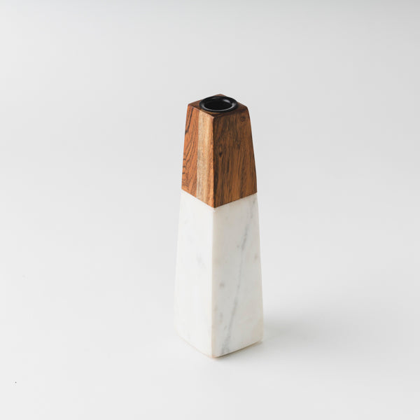 Handcrafted Marble &amp; Acacia Wood Tapered Candleholder