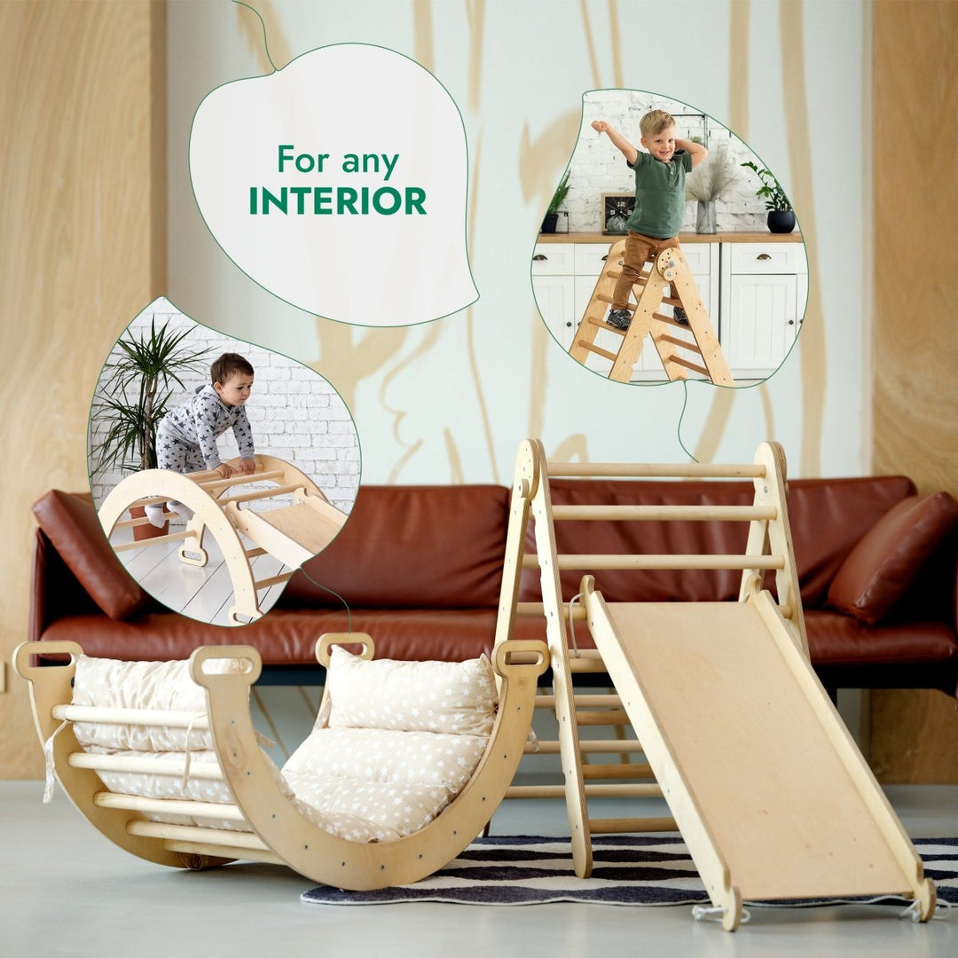 Montessori 4in1 Kids Climbing Playset, Beige