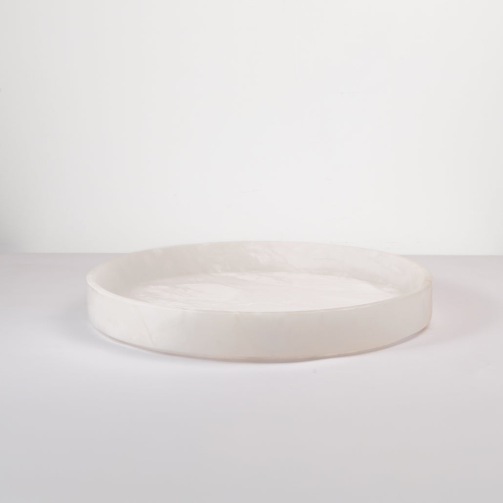 Hand-Carved Alabaster Decorative Tray, Cream