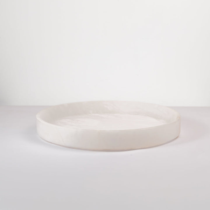 Hand-Carved Alabaster Decorative Tray, Cream