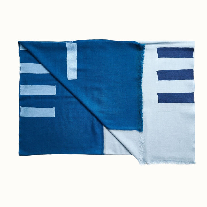 Handcrafted Wool Silk Scarf, Ombre Harbor Blue, 28" x 80"