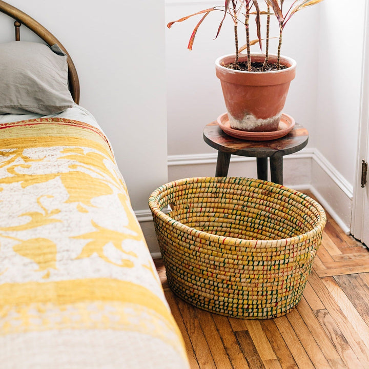 Upcycled Sari Kaisa Grass Handwoven Laundry Basket