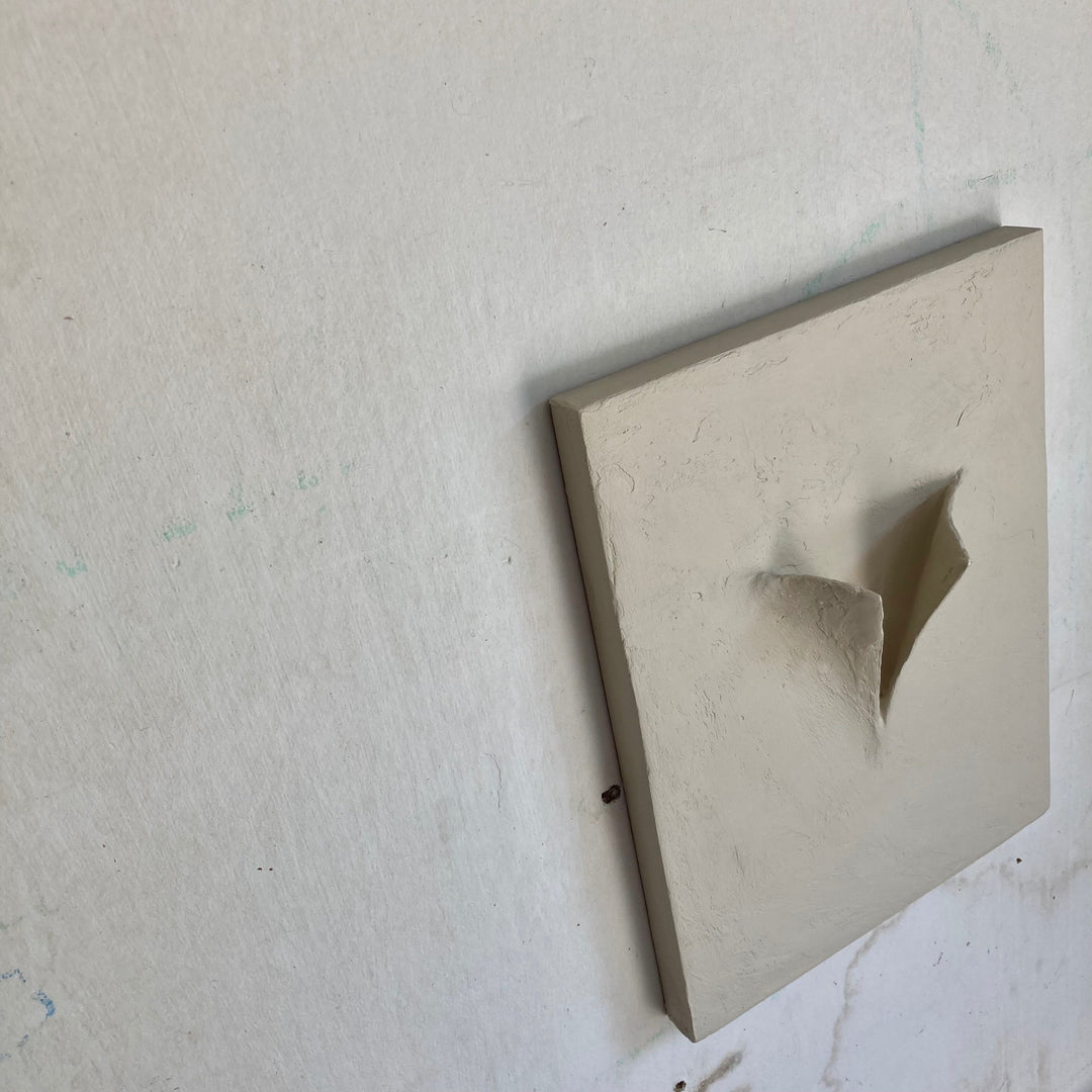 Handcrafted Cement Wall Sculpture, Beige, 9" x 12"