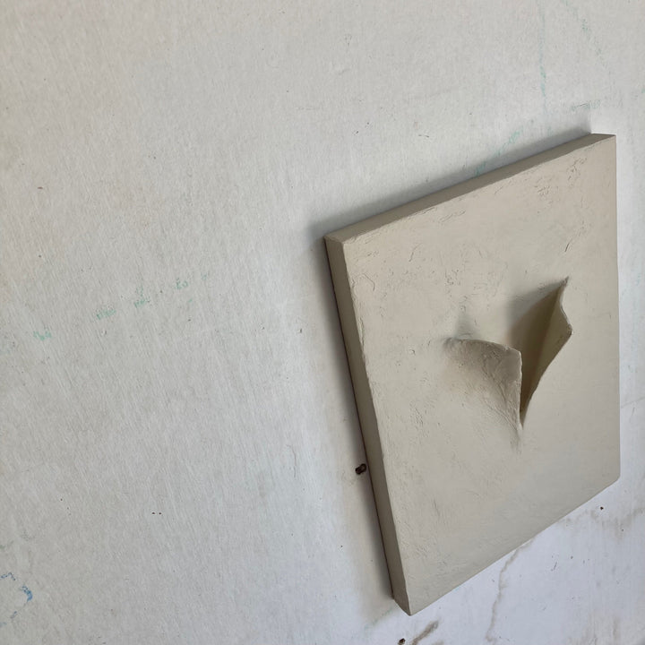 Handcrafted Cement Wall Sculpture, Beige, 9" x 12"