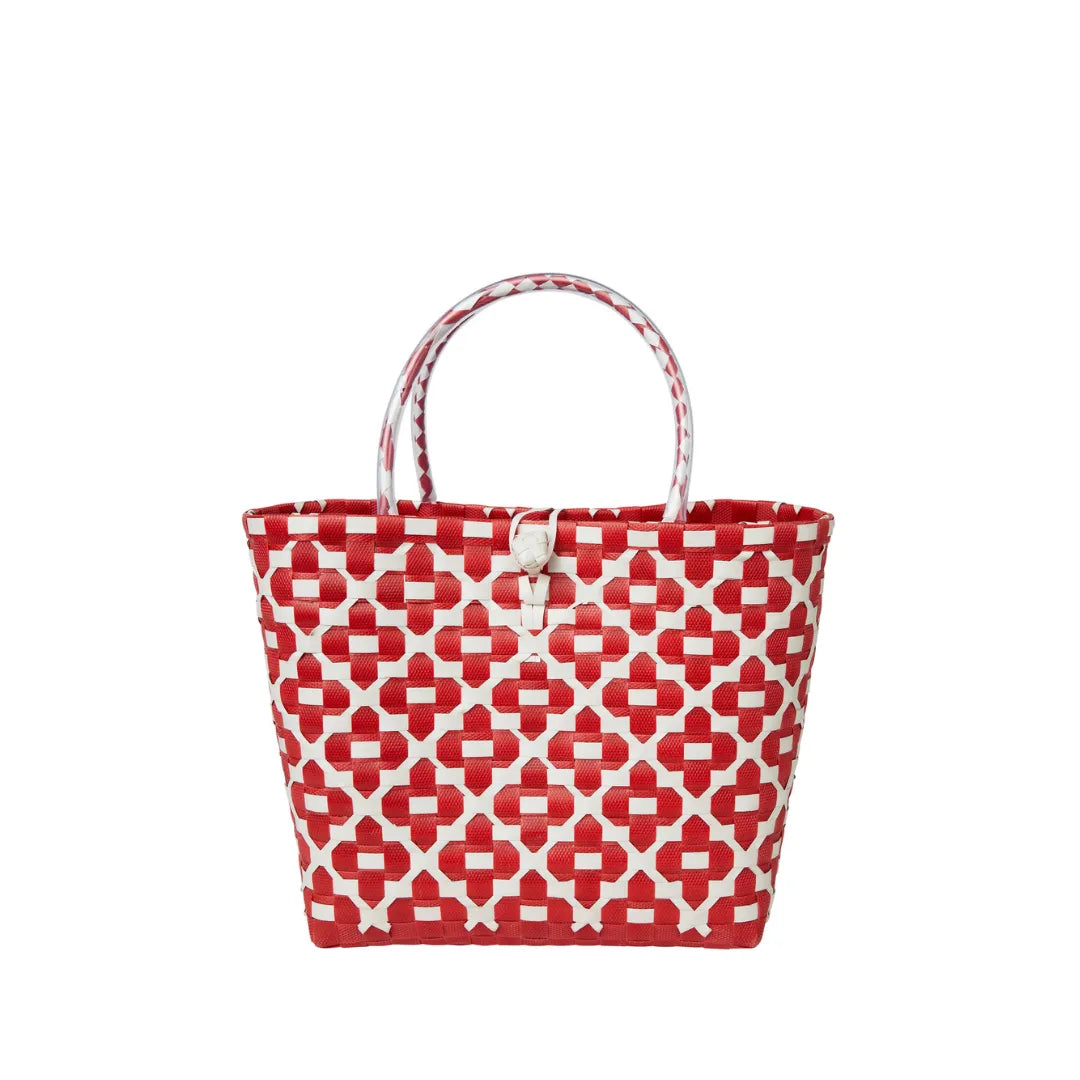 Handwoven Recycled Plastic Floral Mini Tote
