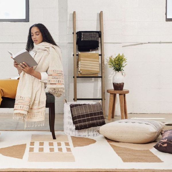 Organic Hand-Embroidered Cotton Throw, 83" x 43"