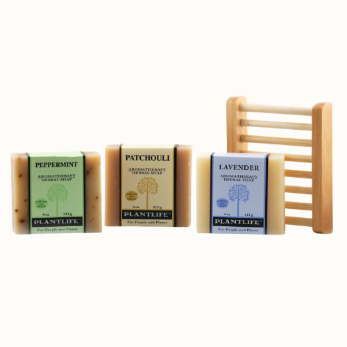 Organic Essential Oil Bar Soap Gift Set With Wood Dish