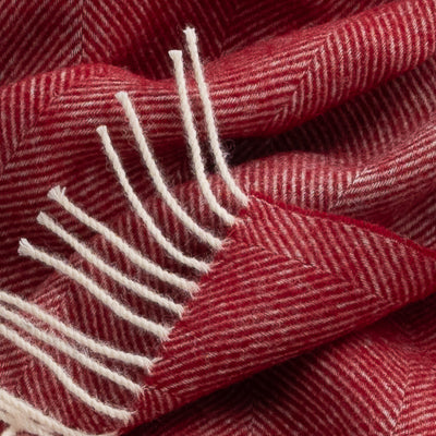 Pure Shetland Lambswool Herringbone Throw, Cherry