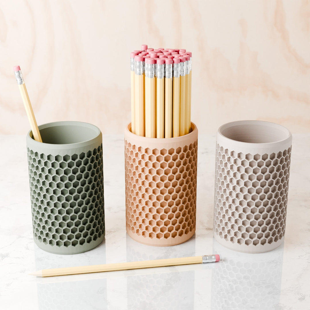Plastic-Free Geometric Desk Pencil Holder, 3"