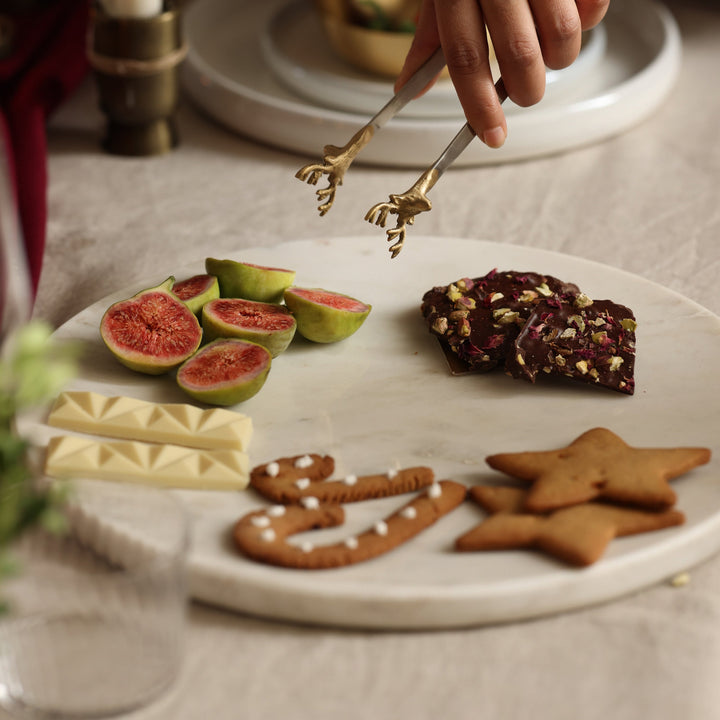 Handcrafted White Marble Serving Platter, 12.75"