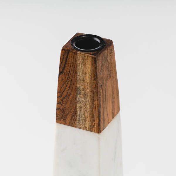 Handcrafted Marble &amp; Acacia Wood Tapered Candleholder