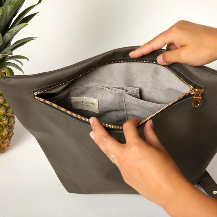 Upcycled Pinatex Multi-Wear Hobo Bag, Dark Grey