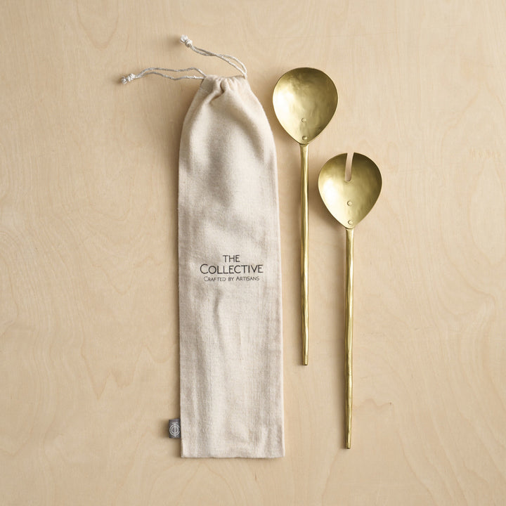 Hammered Brass Salad Server Set