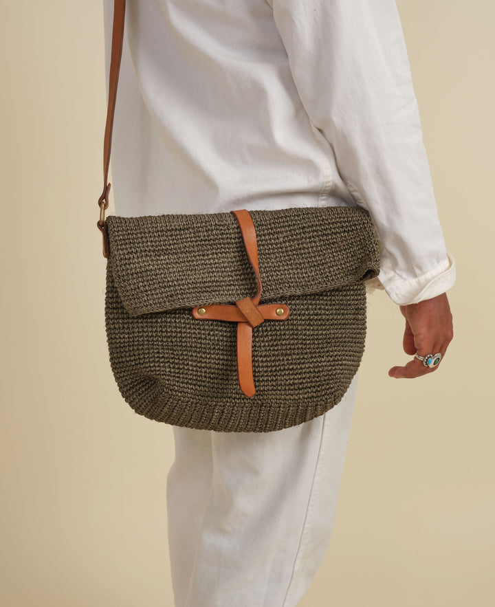 Handcrafted Fair-Trade Cactus Fiber Crossbody Bag, Sage