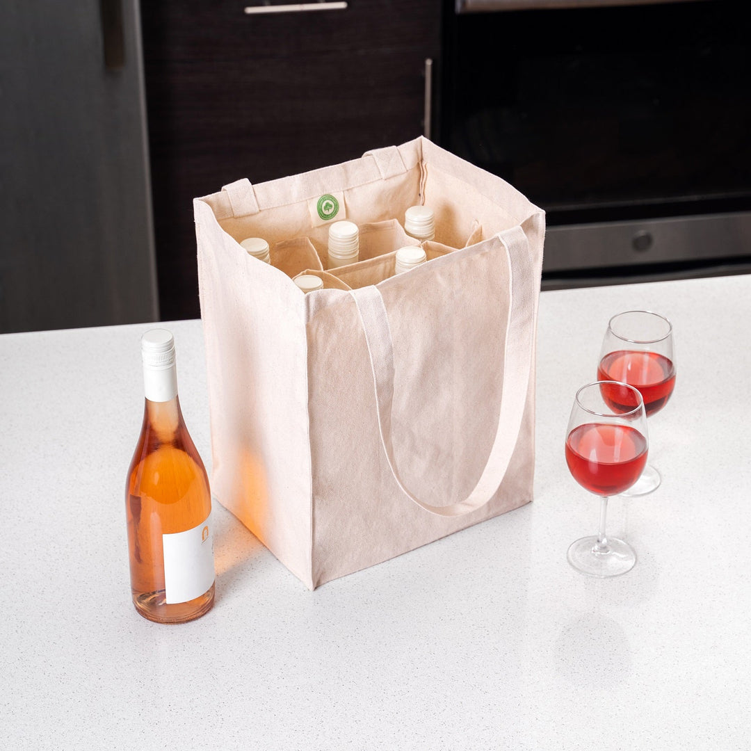 Organic Cotton 6-Bottle Wine Tote Bag, Natural