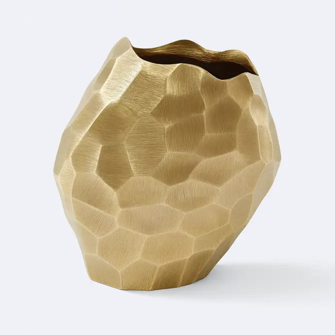 Handcrafted Faceted Gold Aluminum Vase 6.5" x 8"