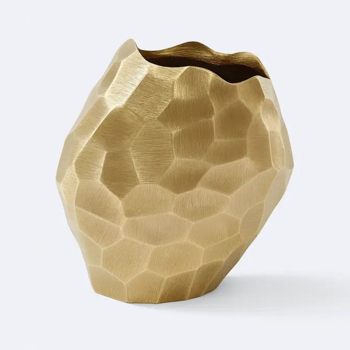 Handcrafted Faceted Gold Aluminum Vase 6.5" x 8"