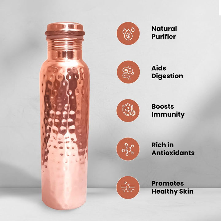 Handcrafted Pure Copper Water Bottle, 30 oz.