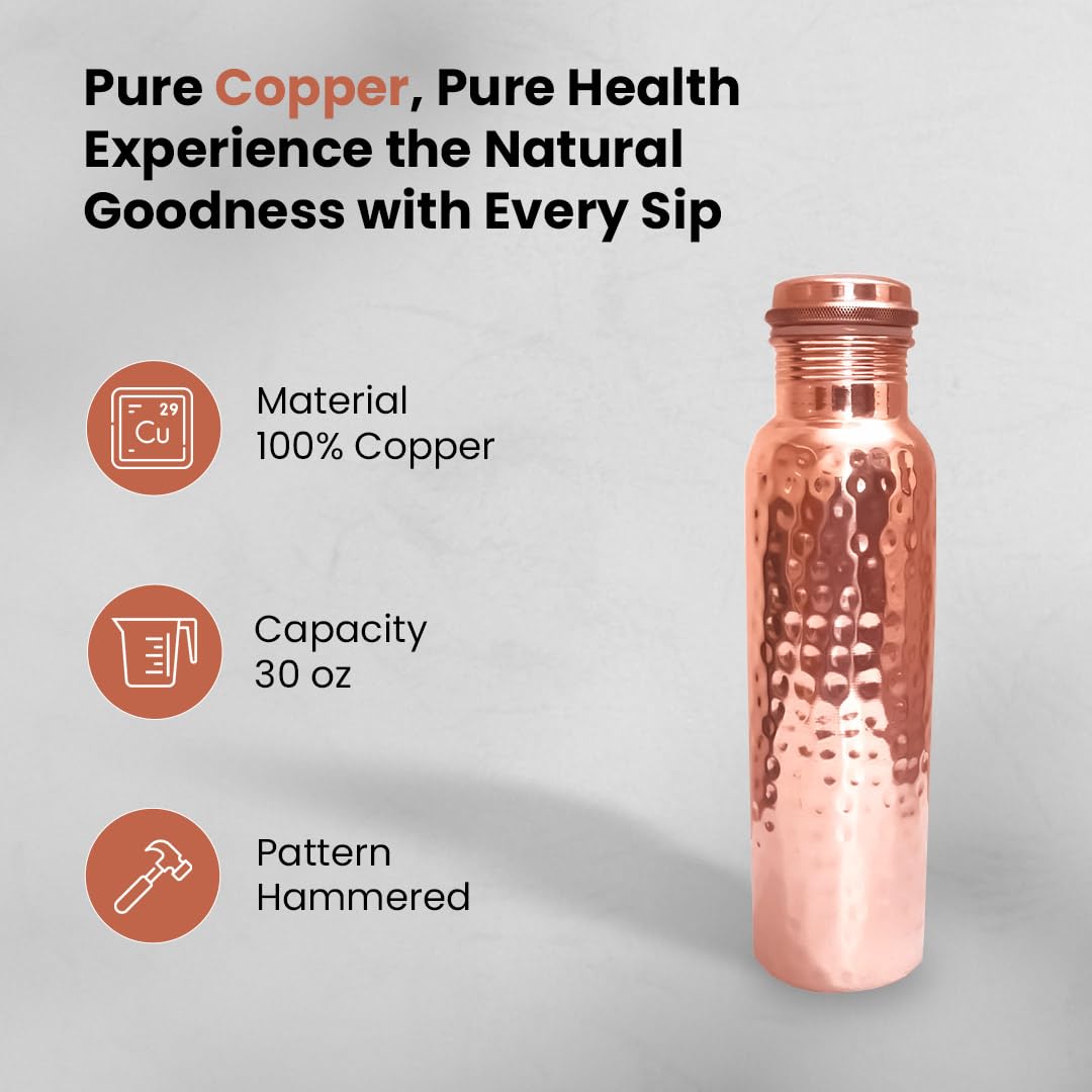 Handcrafted Pure Copper Water Bottle, 30 oz.