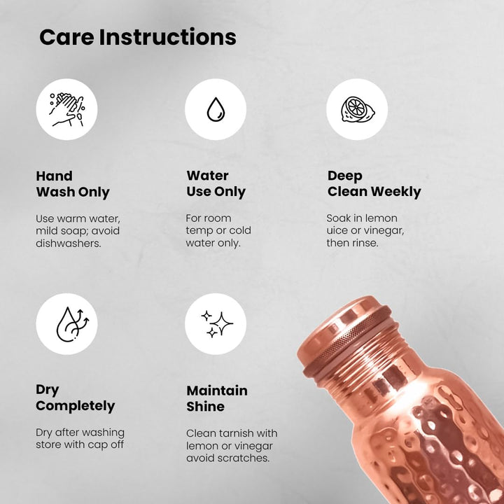Handcrafted Pure Copper Water Bottle, 30 oz.