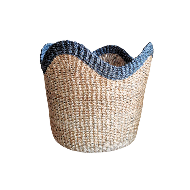 Handcrafted Abaca Scallop Storage Basket, Blue, 10"H