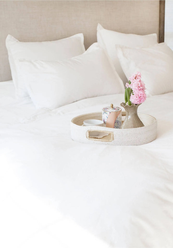 White Beaded Raffia Serving Tray